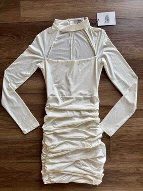 Hello Molly Cream Long Sleeve Ruched Bodycon Dress